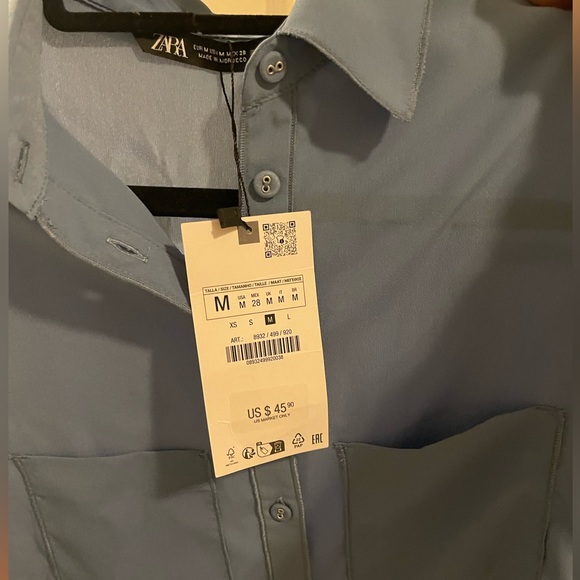 NWT Zara Crepe Pockets Button Down Shirt - Picture 8 of 9